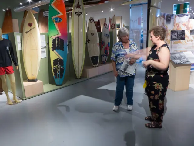 In store there is a mannequin and beside that there are different types of surfing pads,in the...