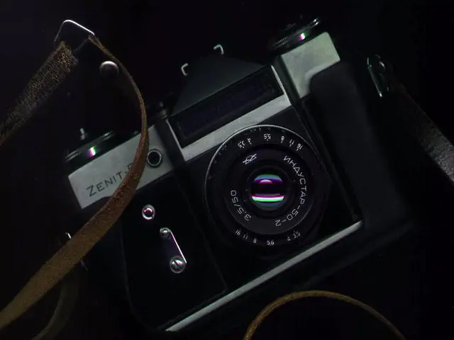 In this image we can see a camera. There are few objects in the image.