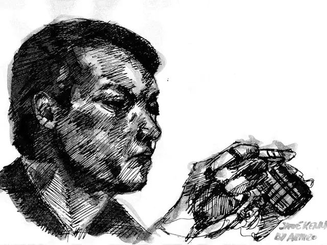 In this picture we can see a drawing of a person and some text.